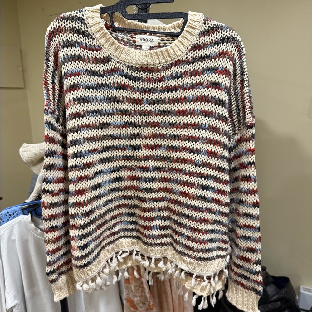 ADORA Striped Knit Women's Sweater with Fringe